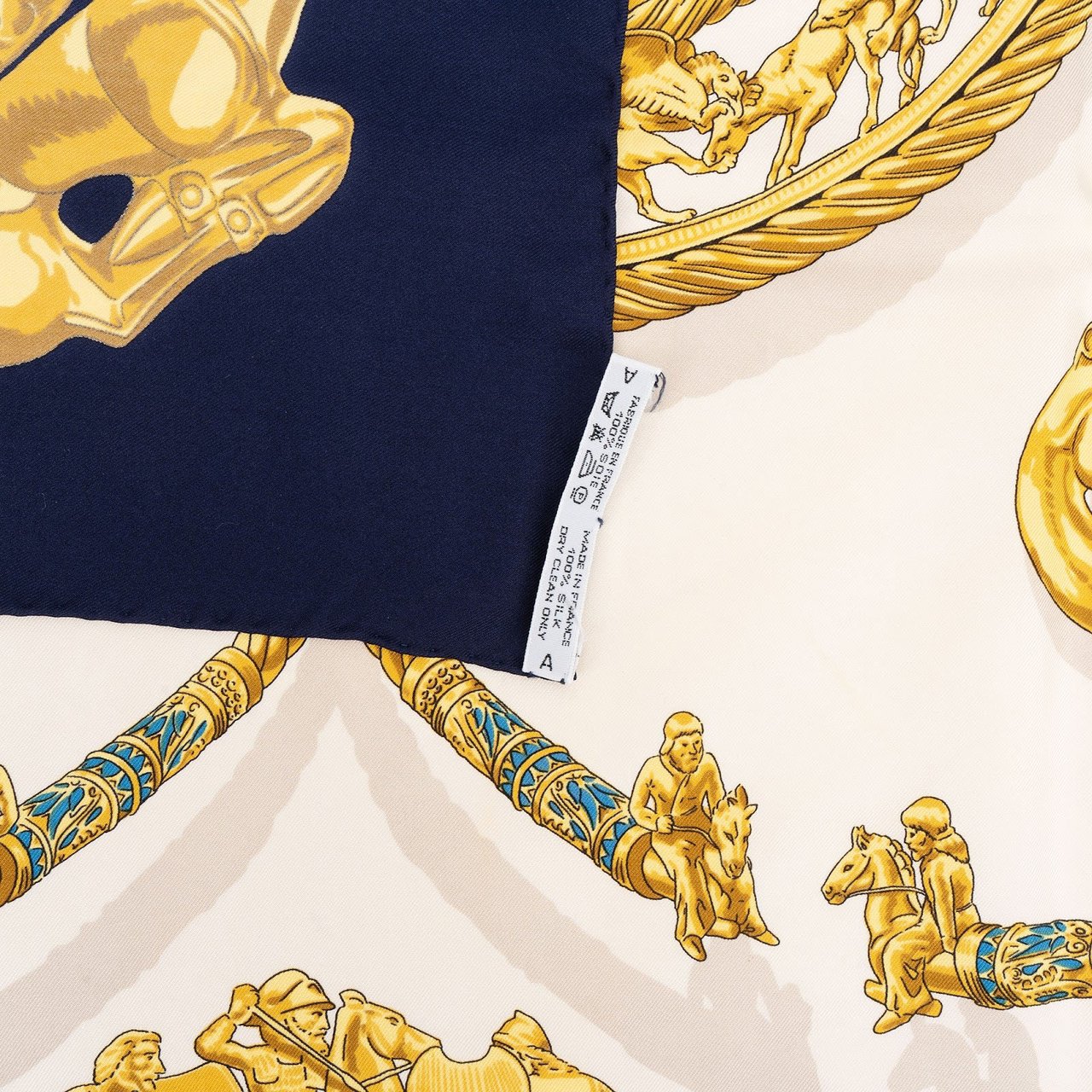 Hermès Les Cavaliers d'Or Silk 90 Scarf Tuch Navy