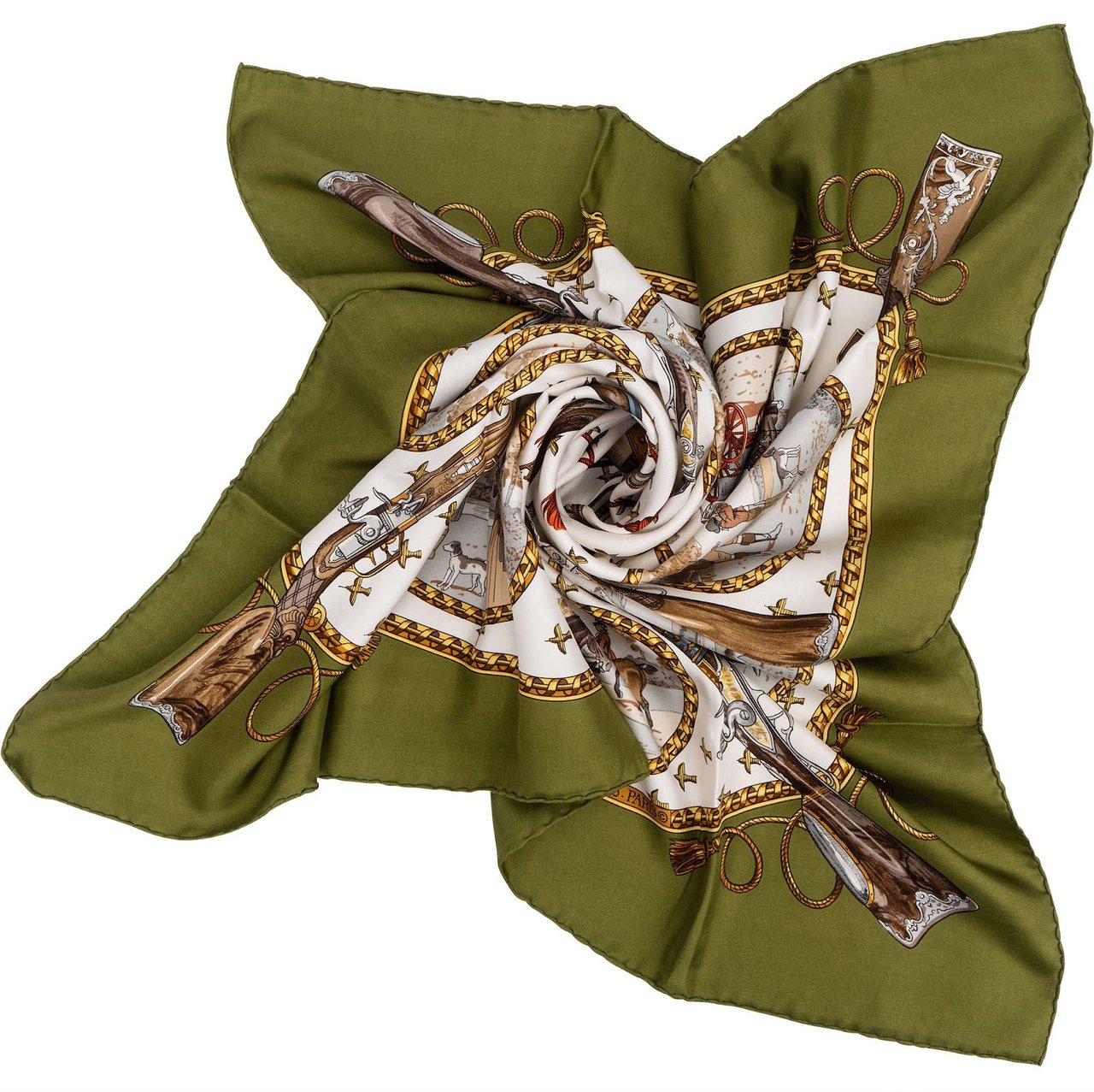 Hermès La Chasse a Tir Silk Carre 90 Scarf Tuch Wit