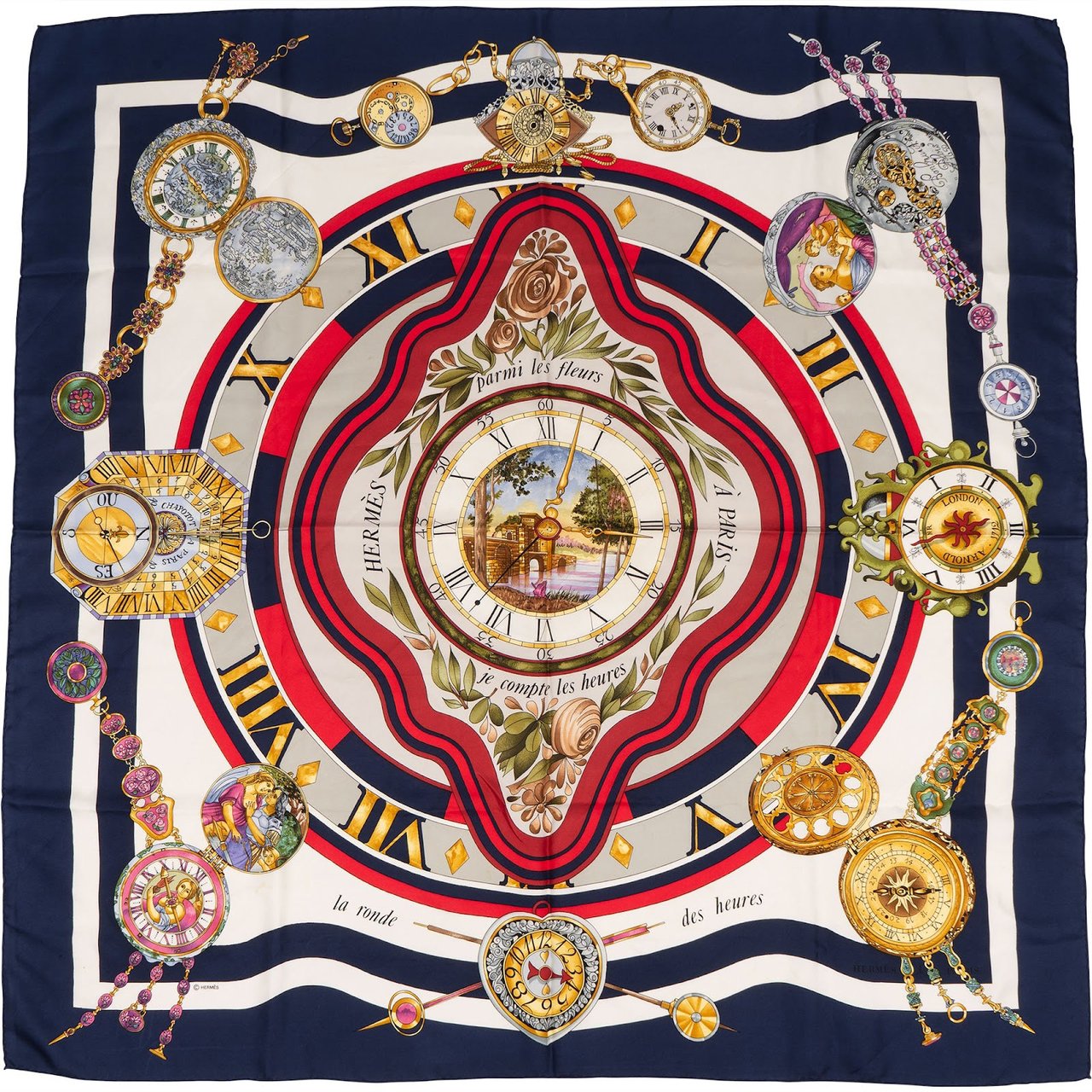 Hermès La Ronde des Heures Silk Carre 90 Scarf Tuch Divers