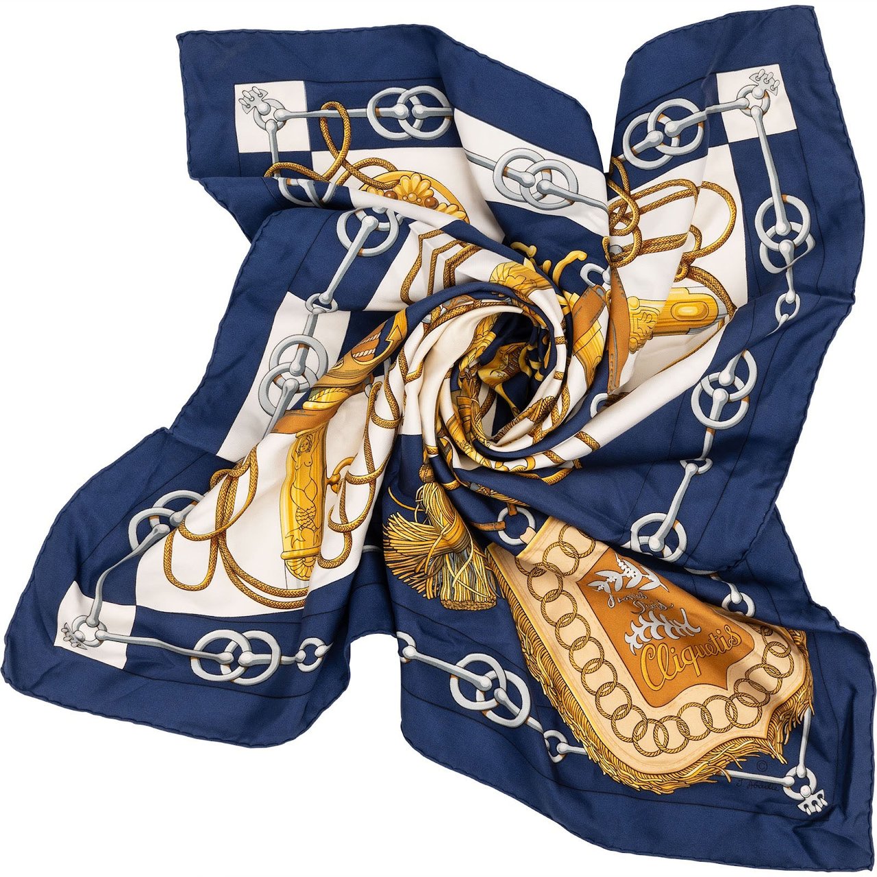 Hermès Cliquetis Silk 90 Scarf Tuch Navy