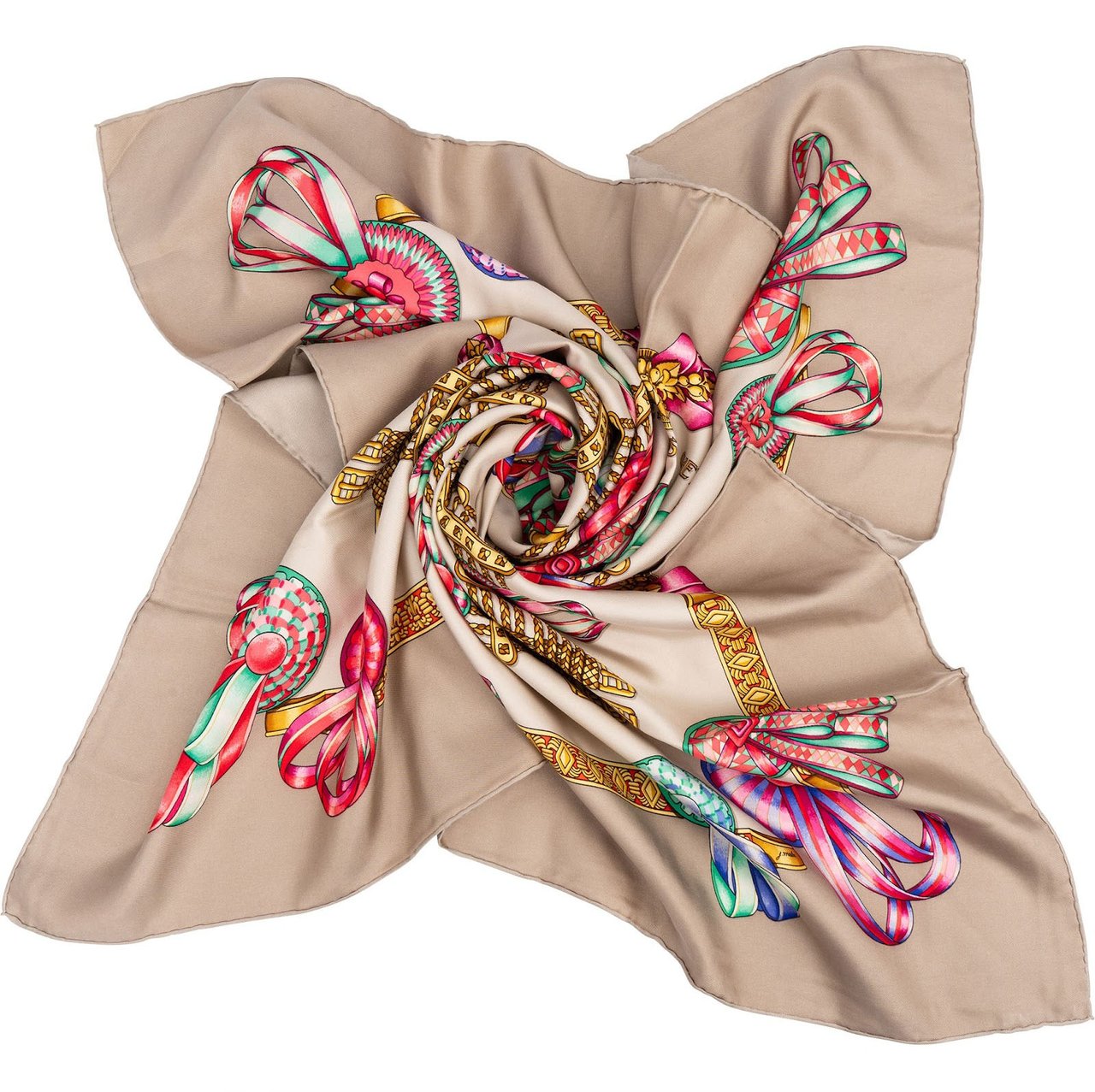 Hermès Les Rubans du Cheval Silk 90 Scarf Tuch Beige