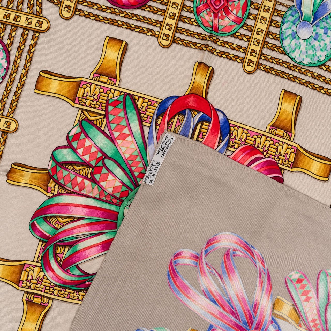 Hermès Les Rubans du Cheval Silk 90 Scarf Tuch Beige