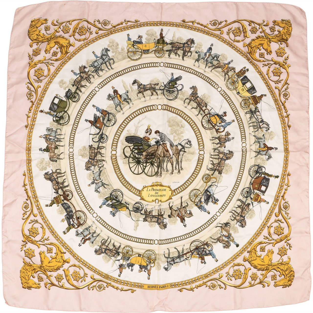 Hermès La Promenade de Longchamps Silk Carre 90 Scarf Tuch Rood