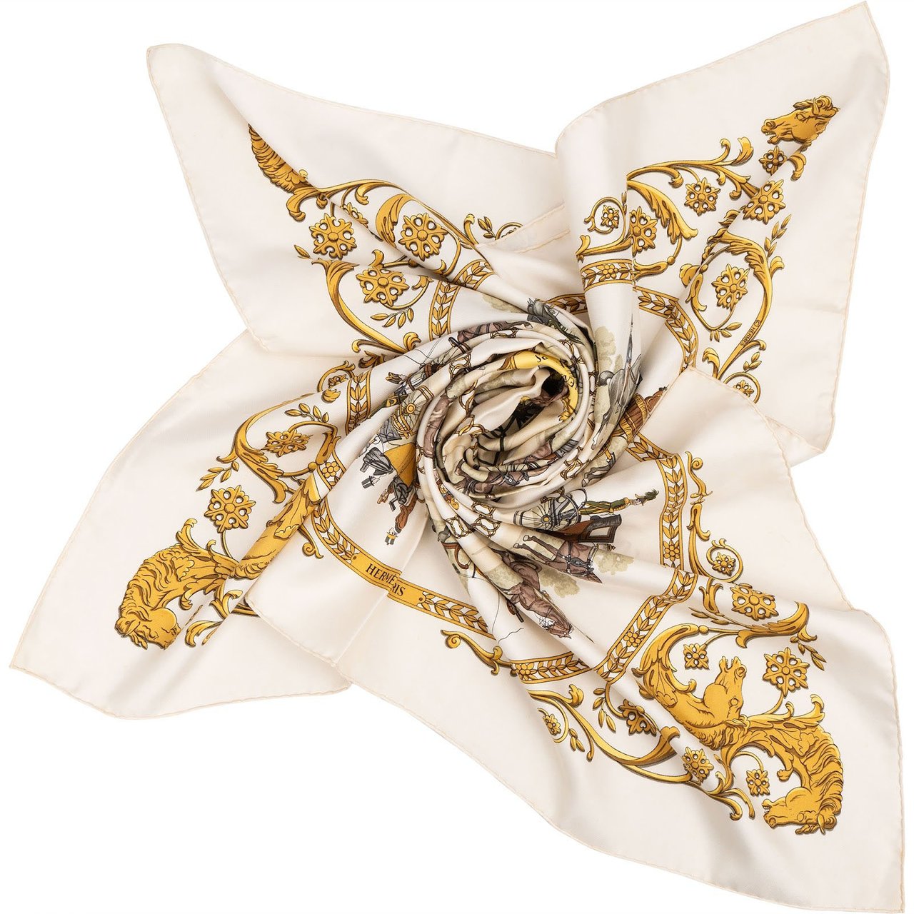 Hermès La Promenade de Longchamps Silk Carre 90 Scarf Tuch Wit