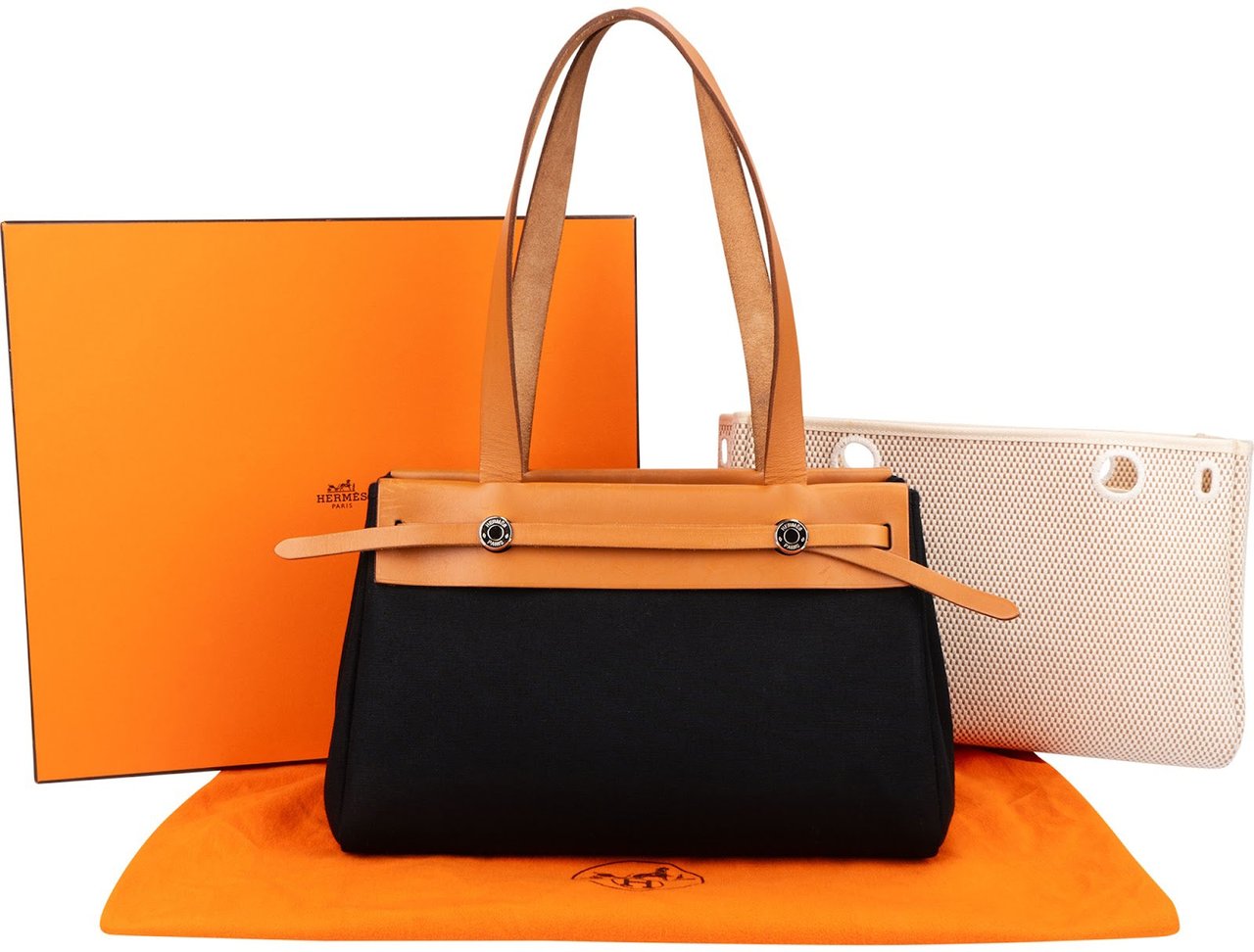 Hermès Canvas Leather Cabas PM Shoulder Bag Zwart