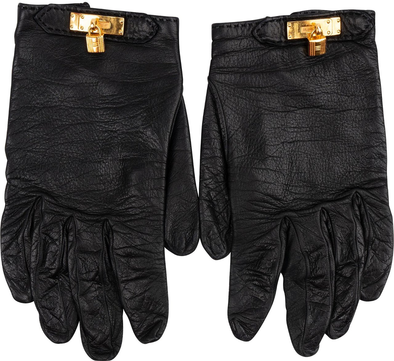Hermès Black Leather Kelly Gloves Handschuhe Zwart