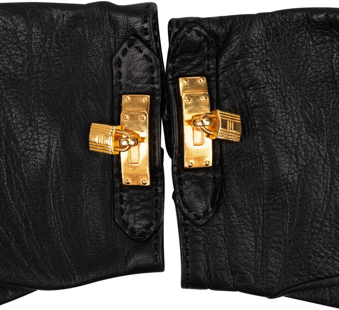 Hermès Black Leather Kelly Gloves Handschuhe Zwart