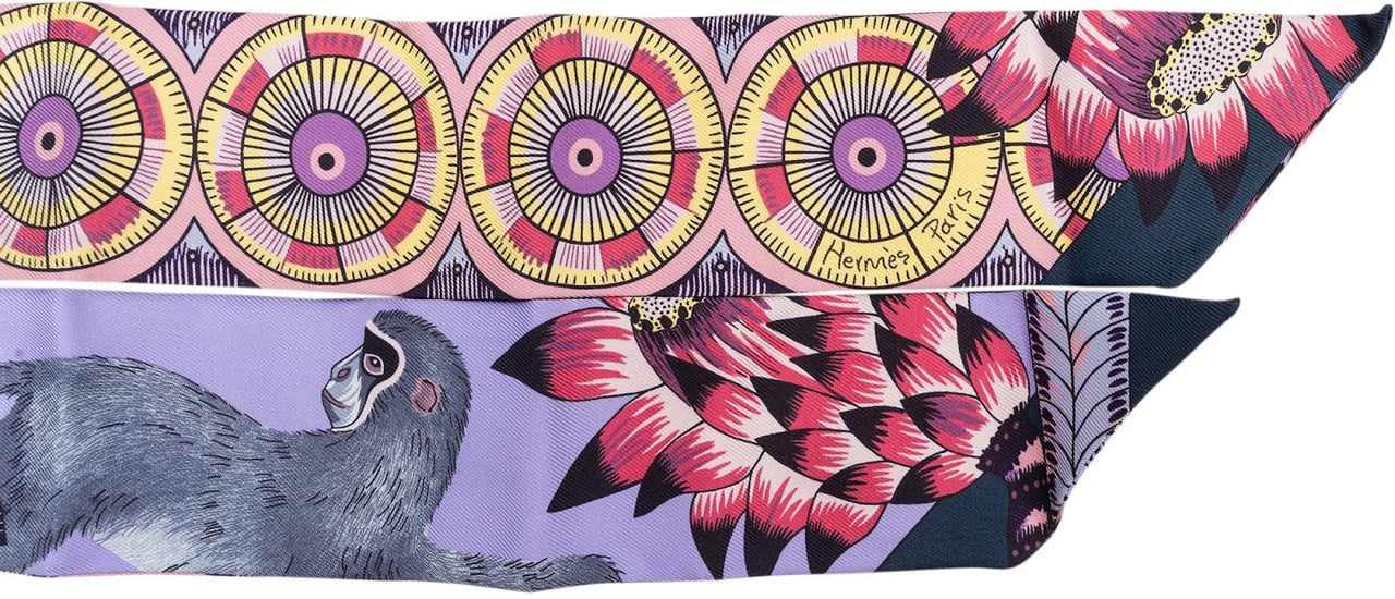 Hermès Savana Dance Silk Twilly Tuch Scarf Paars