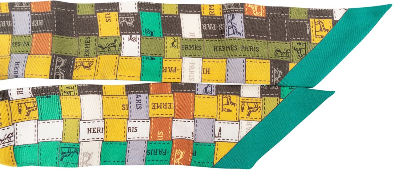 Hermès Timbres Mosaic Silk Twilly Tuch Scarf Groen