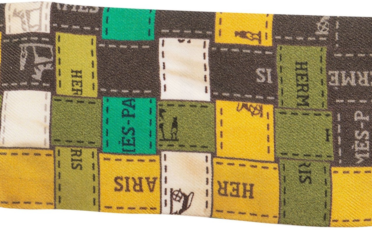 Hermès Timbres Mosaic Silk Twilly Tuch Scarf Groen