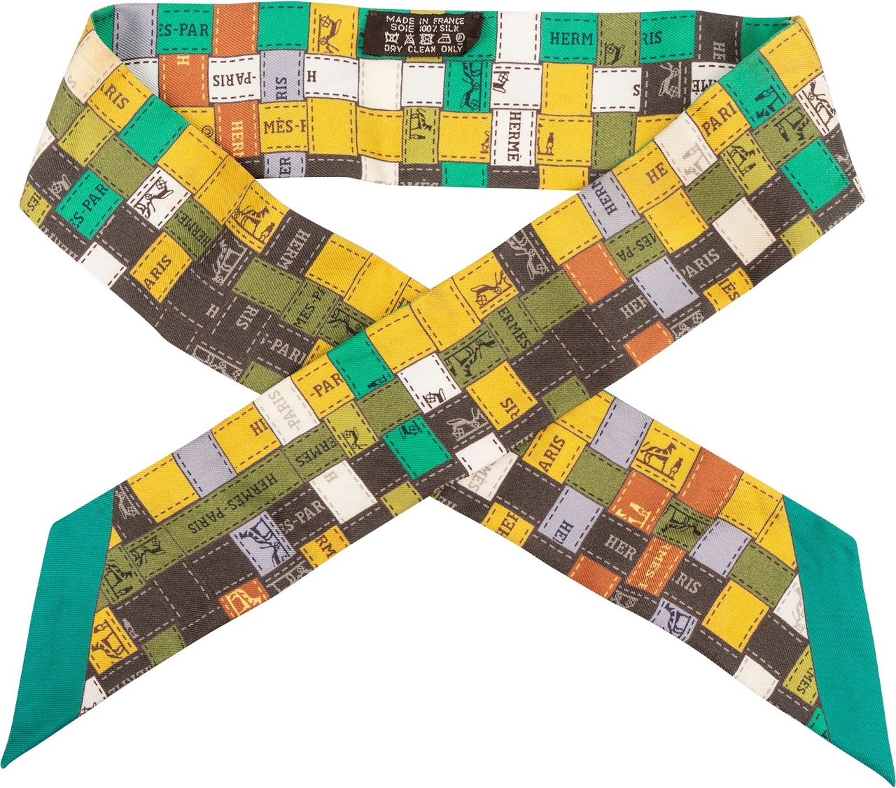 Hermès Timbres Mosaic Silk Twilly Tuch Scarf Groen