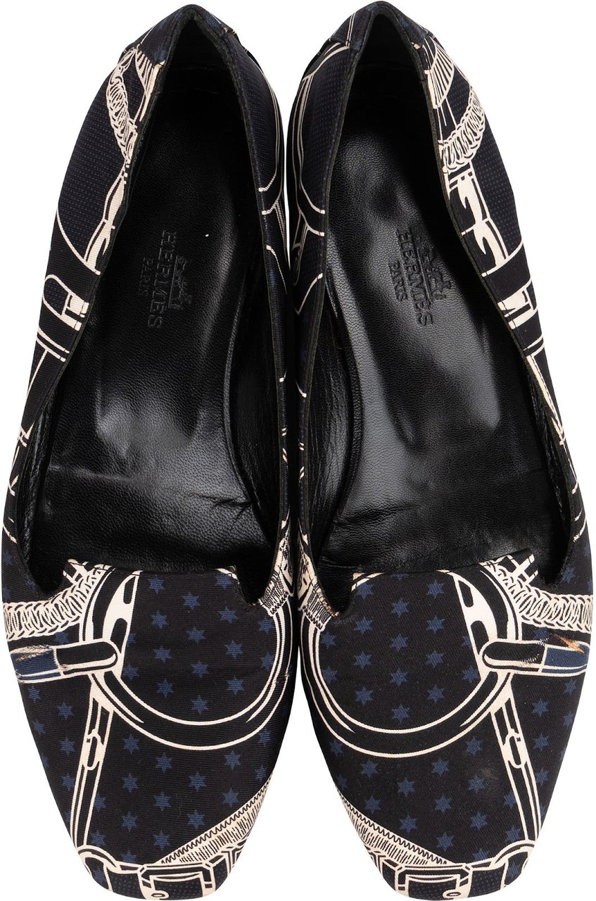 Hermès Equestrian Printed Loafers Flats (37) Navy