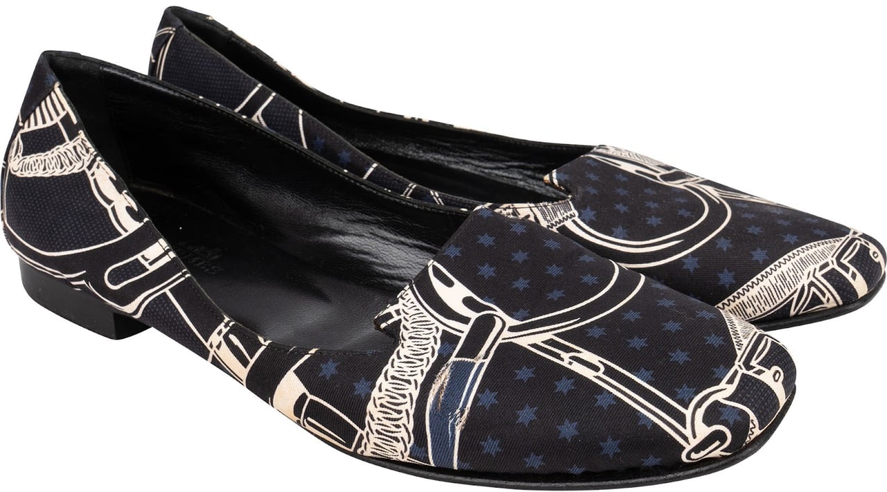 Hermès Equestrian Printed Loafers Flats (37) Navy