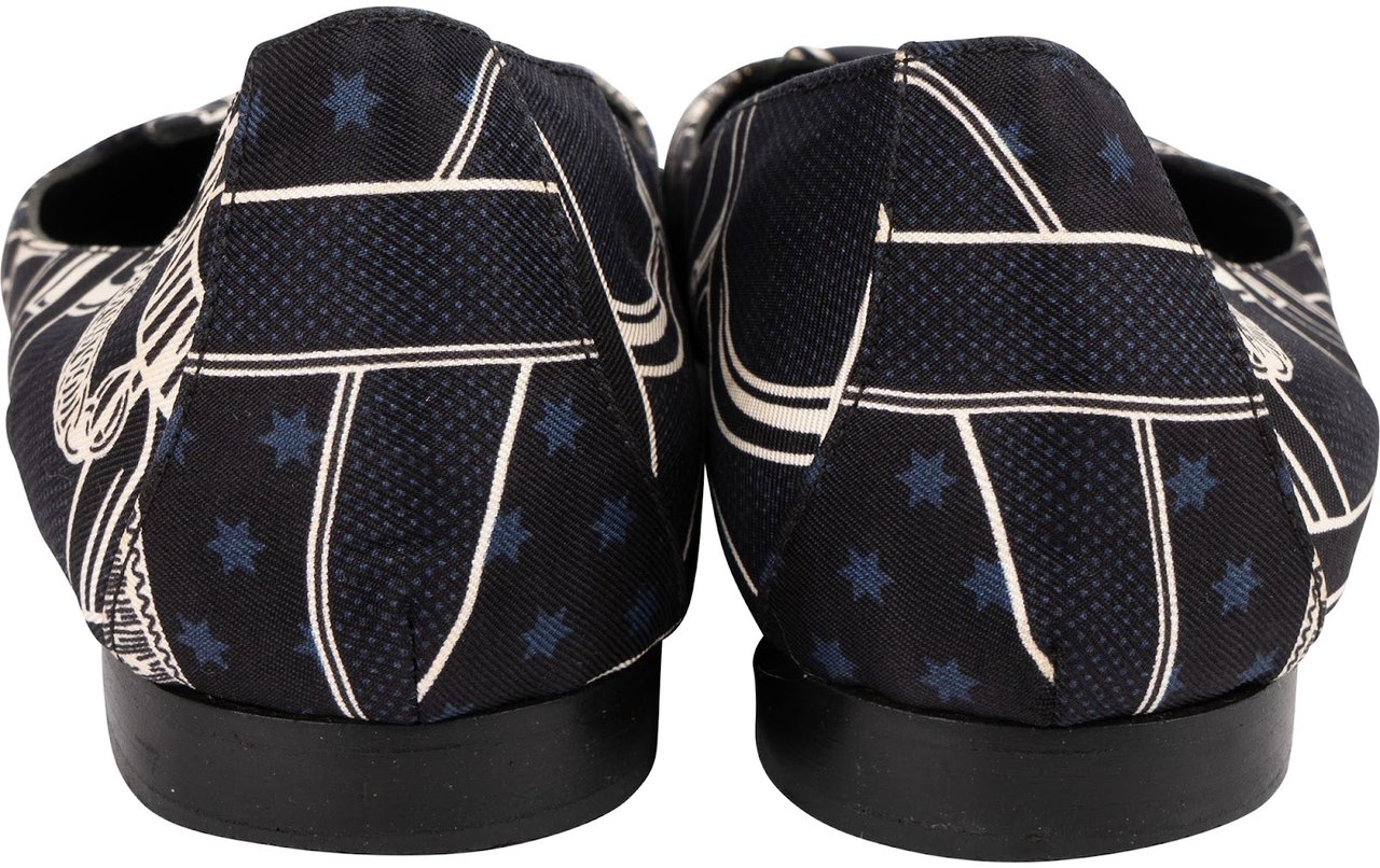 Hermès Equestrian Printed Loafers Flats (37) Navy