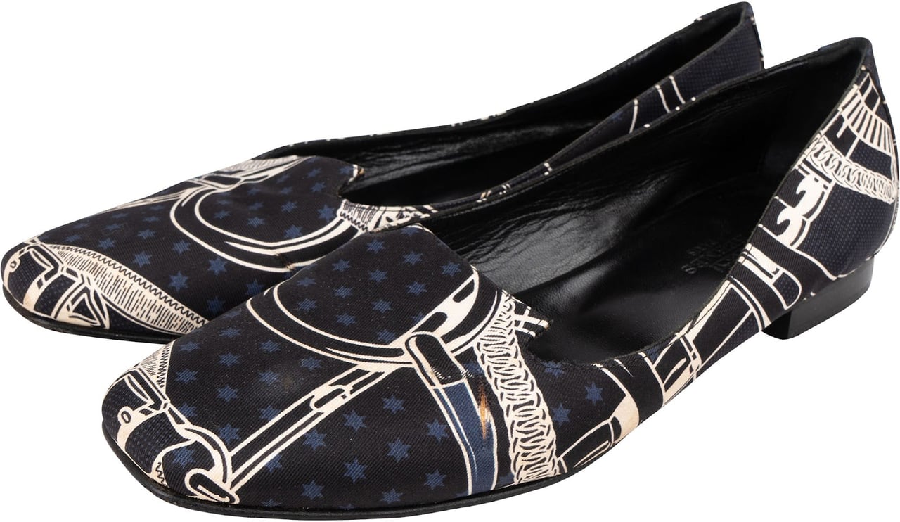 Hermès Equestrian Printed Loafers Flats (37) Navy