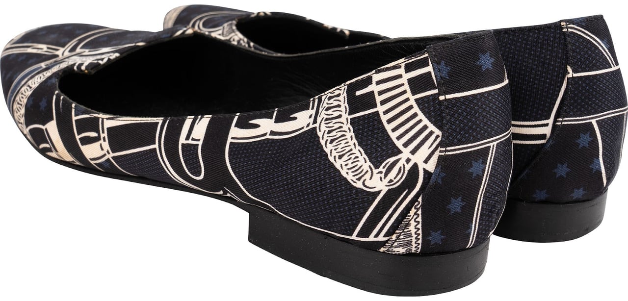 Hermès Equestrian Printed Loafers Flats (37) Navy