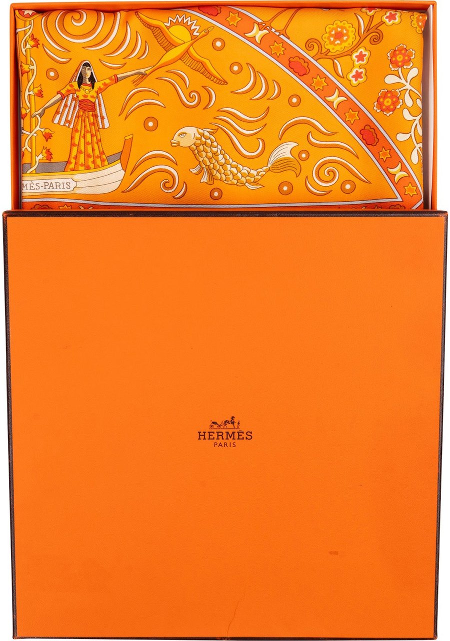 Hermès Peuple du Vent Silk Carré 90 Tuch Scarf Oranje