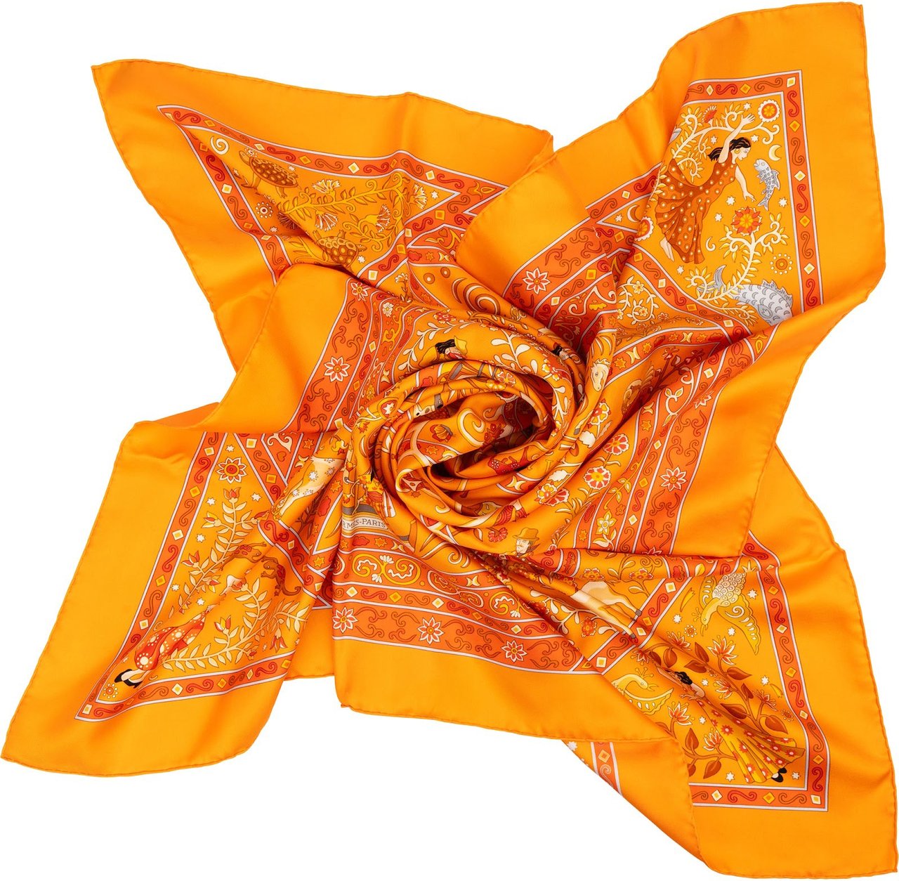 Hermès Peuple du Vent Silk Carré 90 Tuch Scarf Oranje
