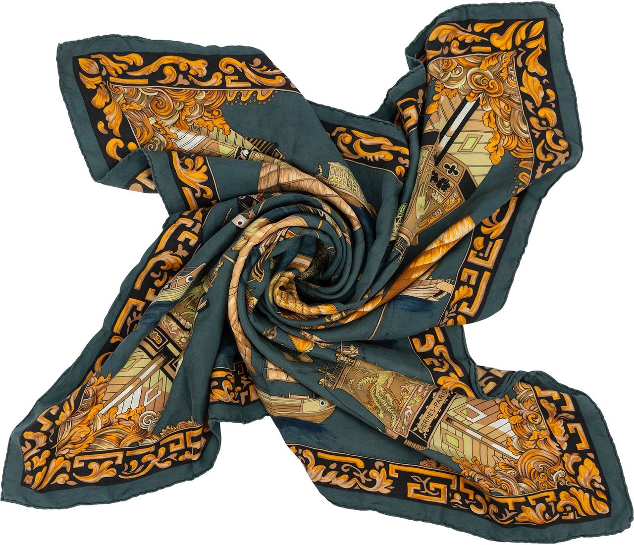 Hermès 'Jonques et Sampans' Silk Carre 90 Tuch Scarf Divers
