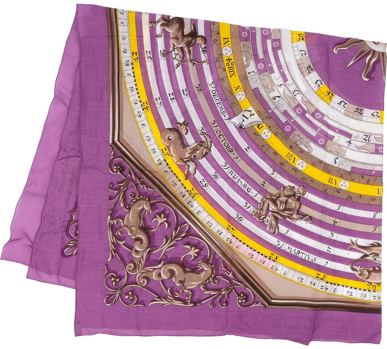 Hermès Purple Astrologie Dies et Hore Cotton Carre 140 Tuch Scarf Paars