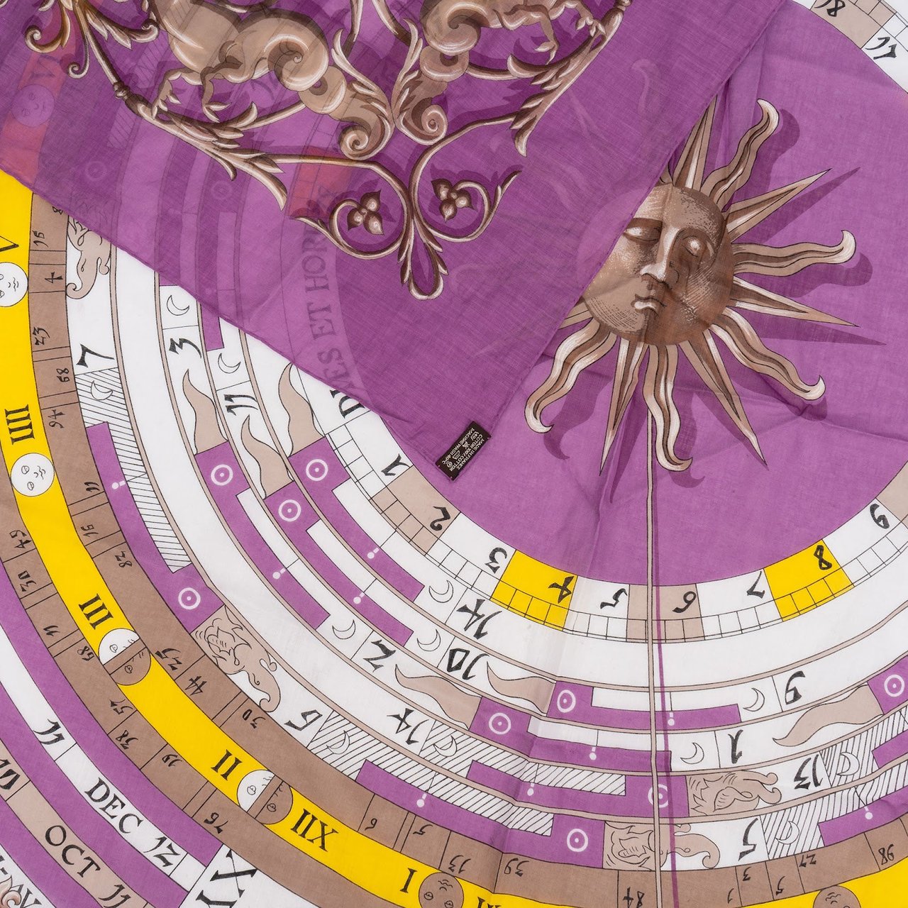 Hermès Purple Astrologie Dies et Hore Cotton Carre 140 Tuch Scarf Paars