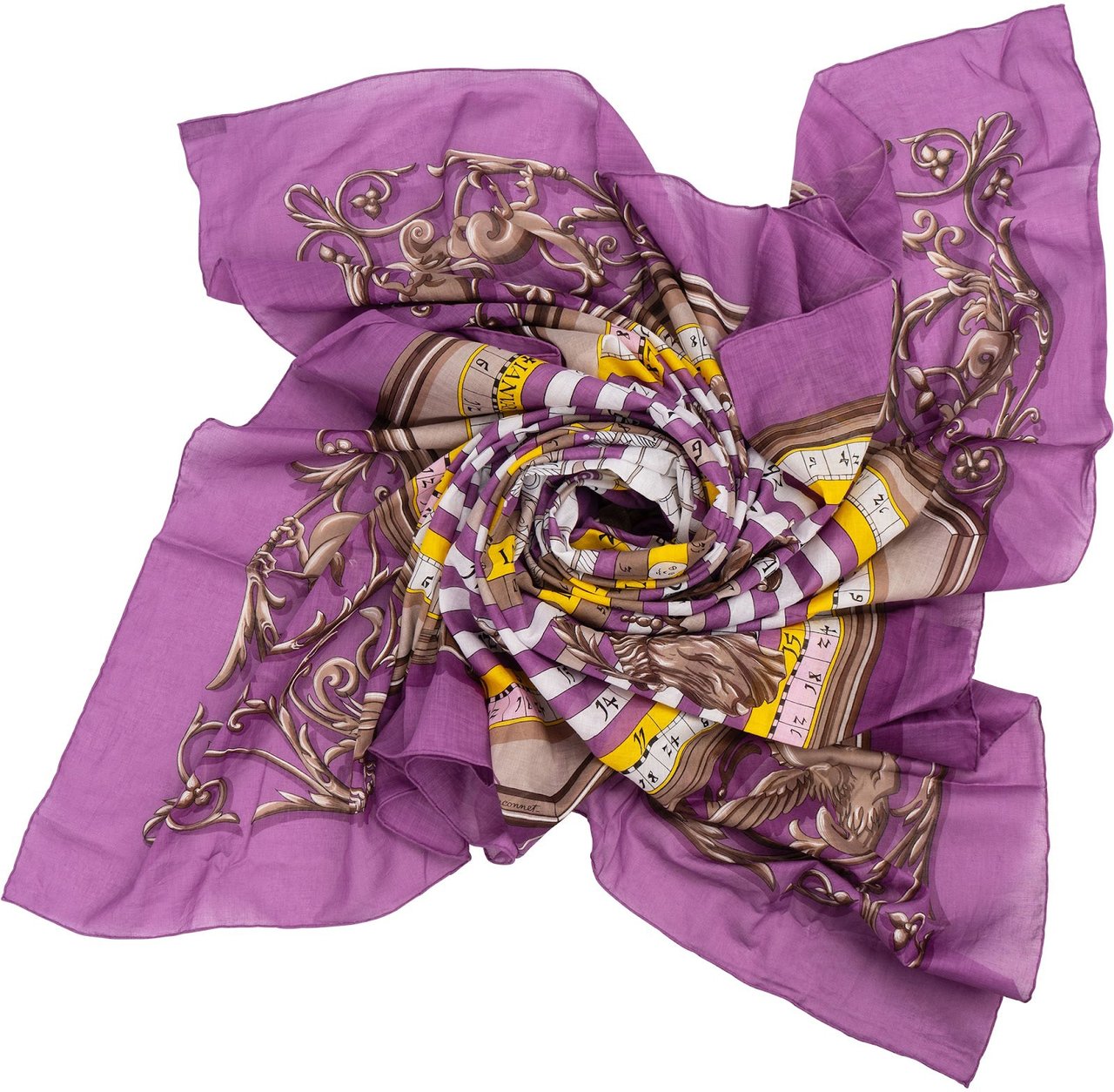 Hermès Purple Astrologie Dies et Hore Cotton Carre 140 Tuch Scarf Paars