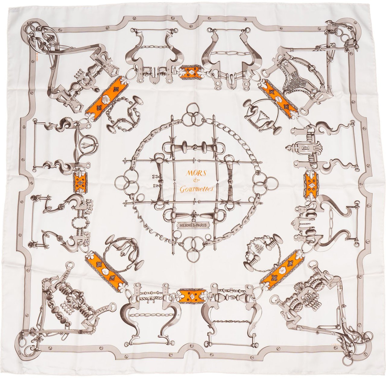 Hermès Mors & Gourmettes Silk Carre 90 Tuch Scarf Wit
