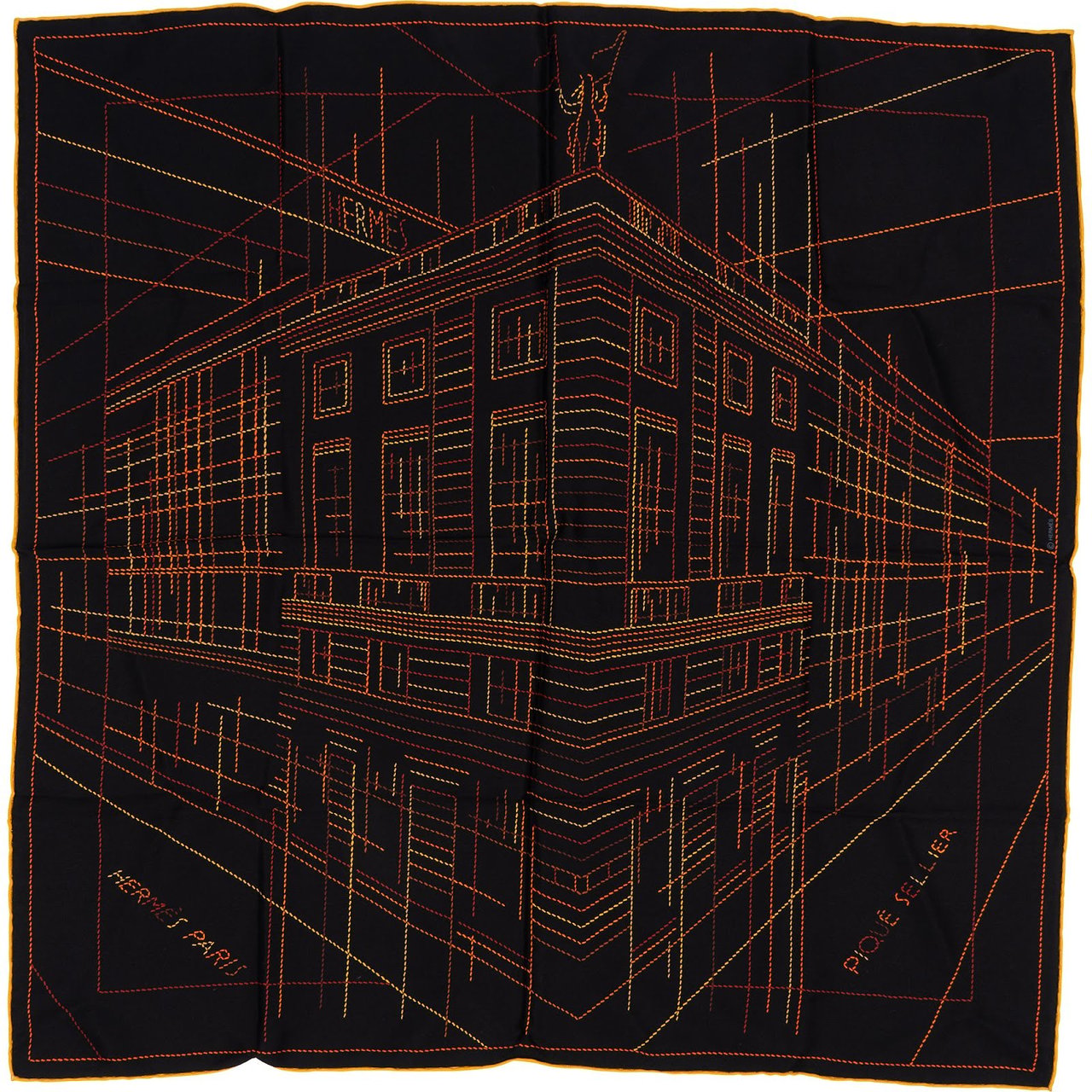 Hermès Piqué Sellier Silk Carre 65 Tuch Scarf Zwart