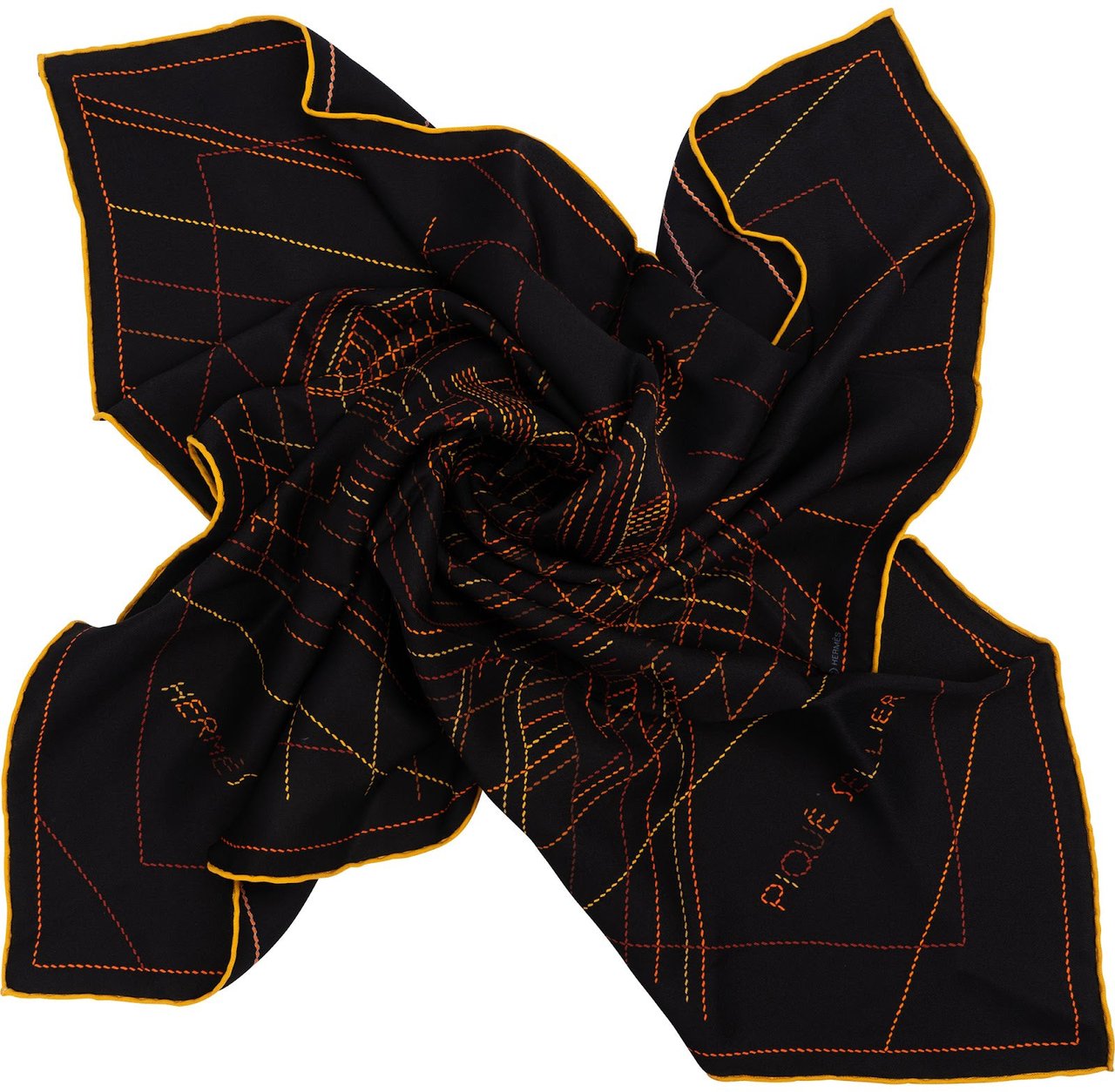 Hermès Piqué Sellier Silk Carre 65 Tuch Scarf Zwart