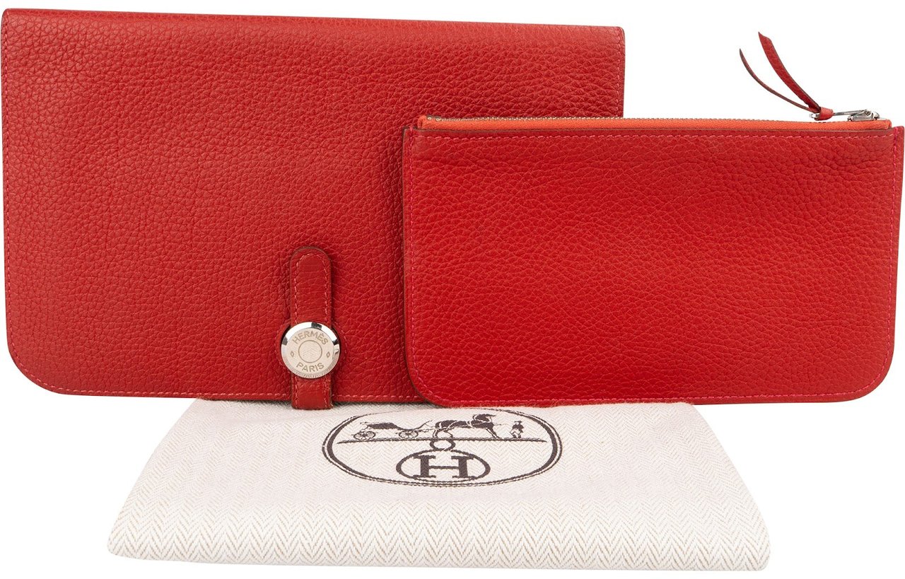 Hermès Rouge Grained Togo Leather Dogon Wallet Rood