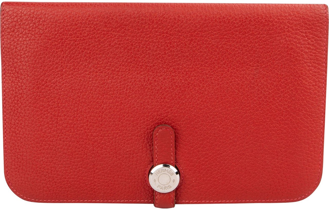 Hermès Rouge Grained Togo Leather Dogon Wallet Rood