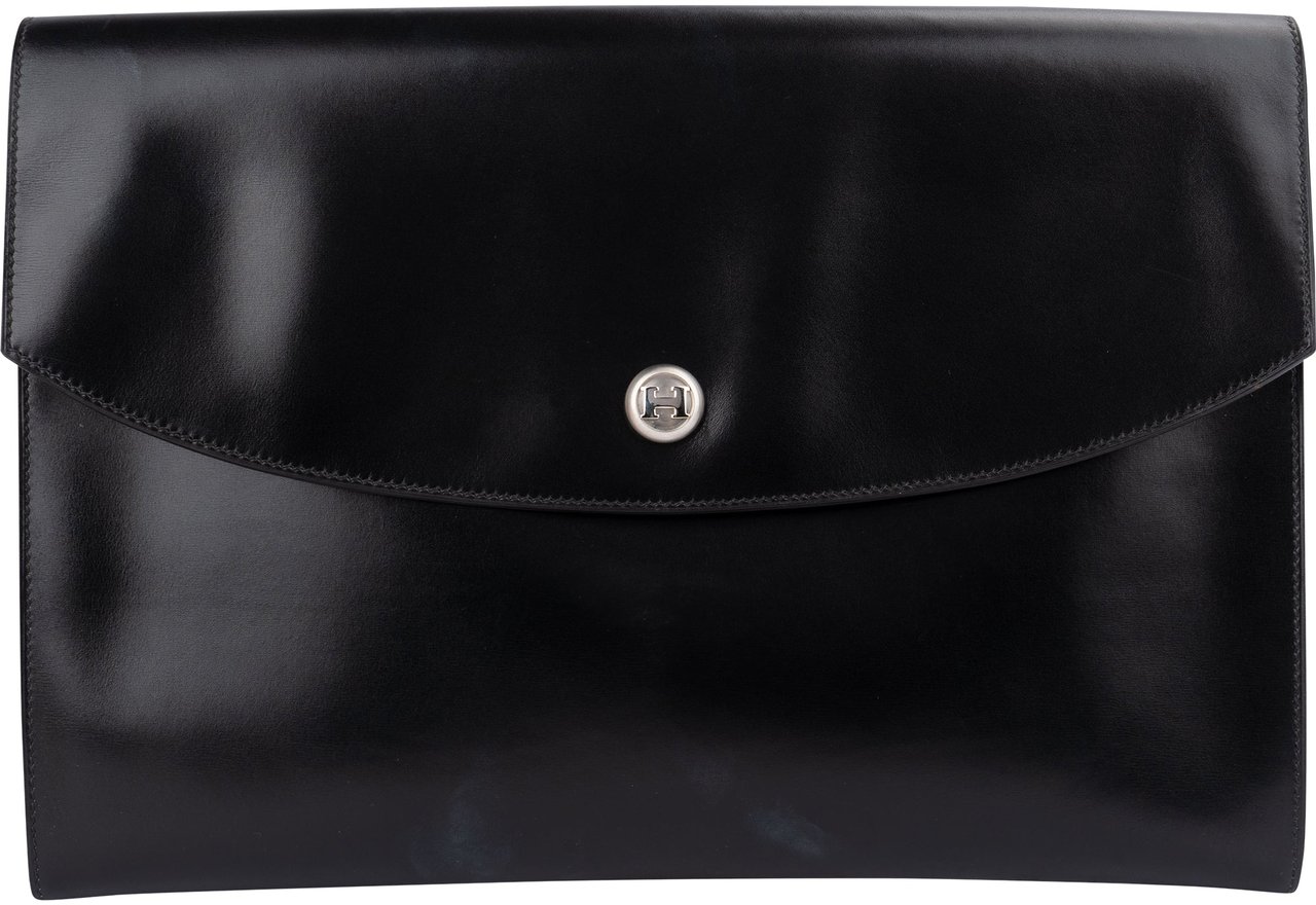 Hermès Noir Box Calfskin Rio Piano Clutch Zwart