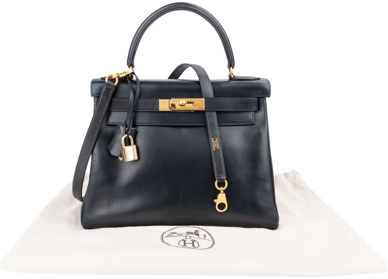 Hermès Blue Boxcalf Leather Kelly 28 Handbag Navy
