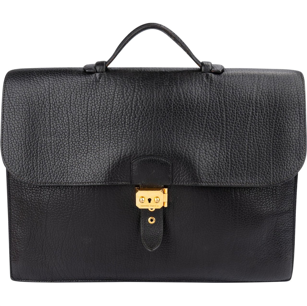 Hermès Noir Grained Fjord Leather Sac à Dépêches Business Handbag Zwart