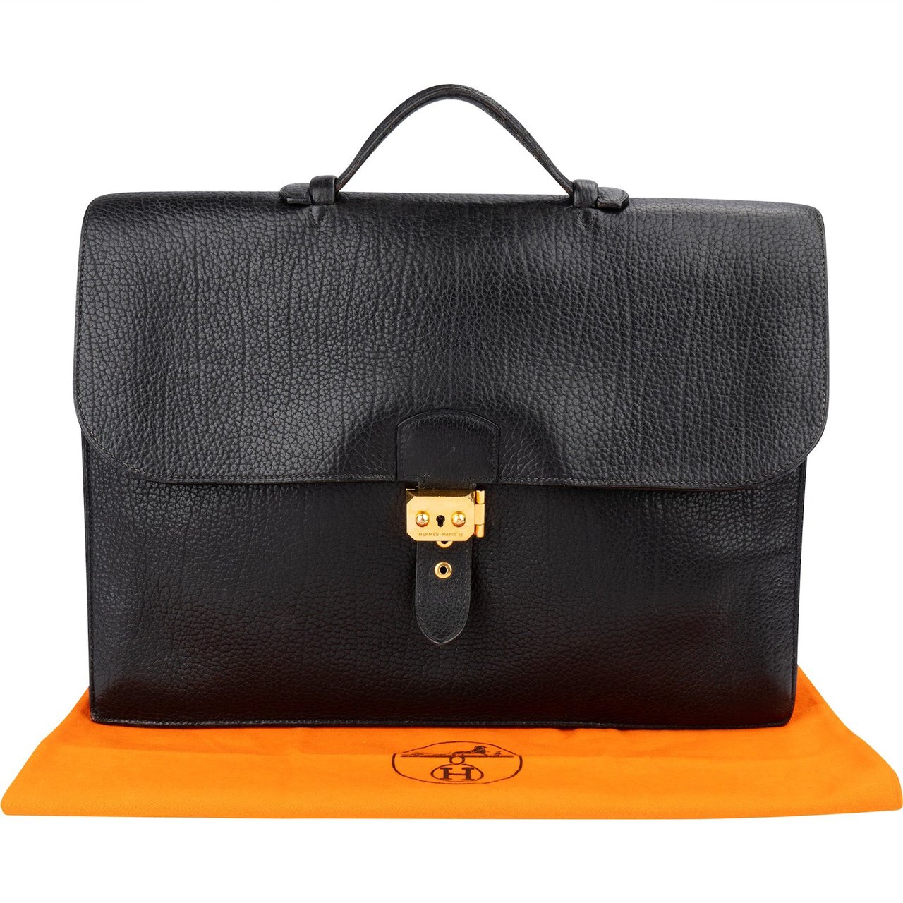 Hermès Noir Grained Fjord Leather Sac à Dépêches Business Handbag Zwart