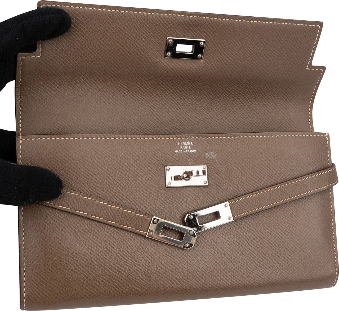Hermès Epsom Leather Palladium Kelly Wallet Beige