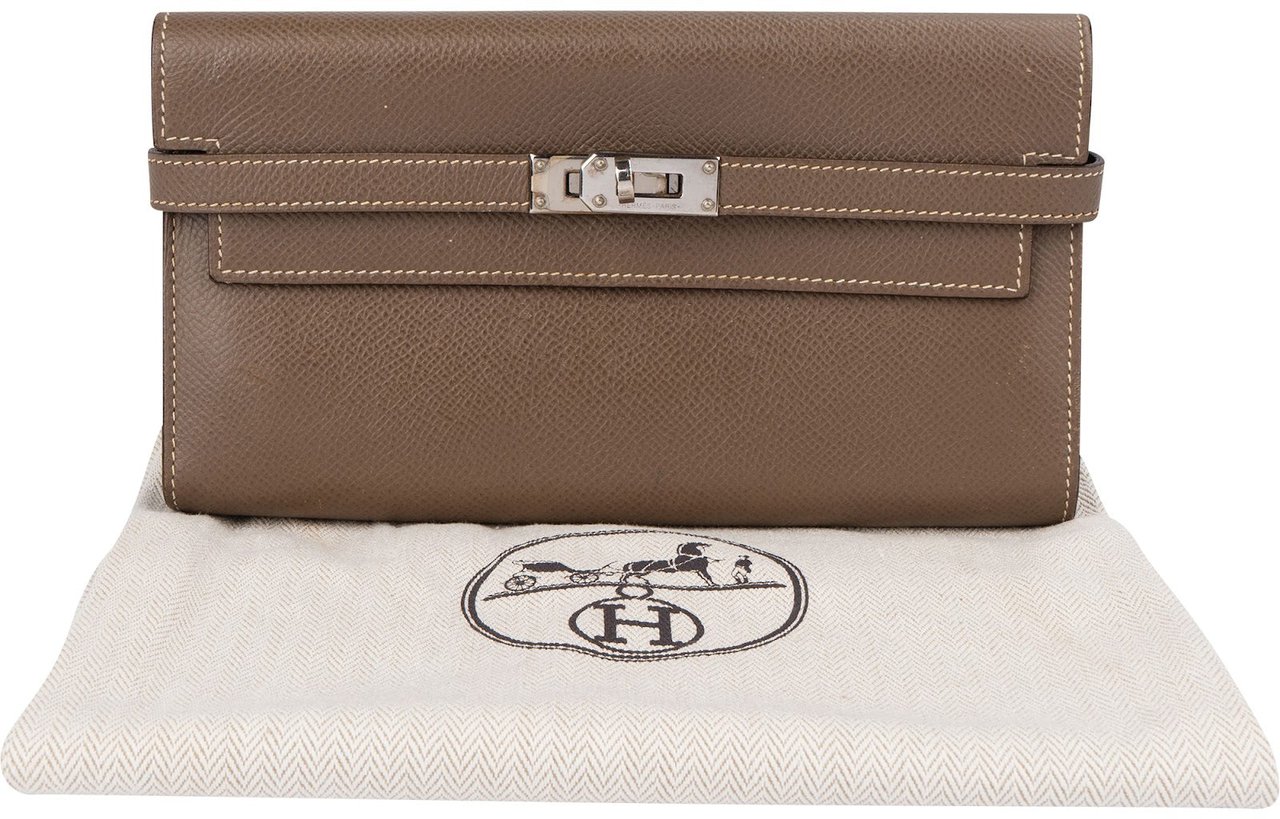 Hermès Epsom Leather Palladium Kelly Wallet Beige