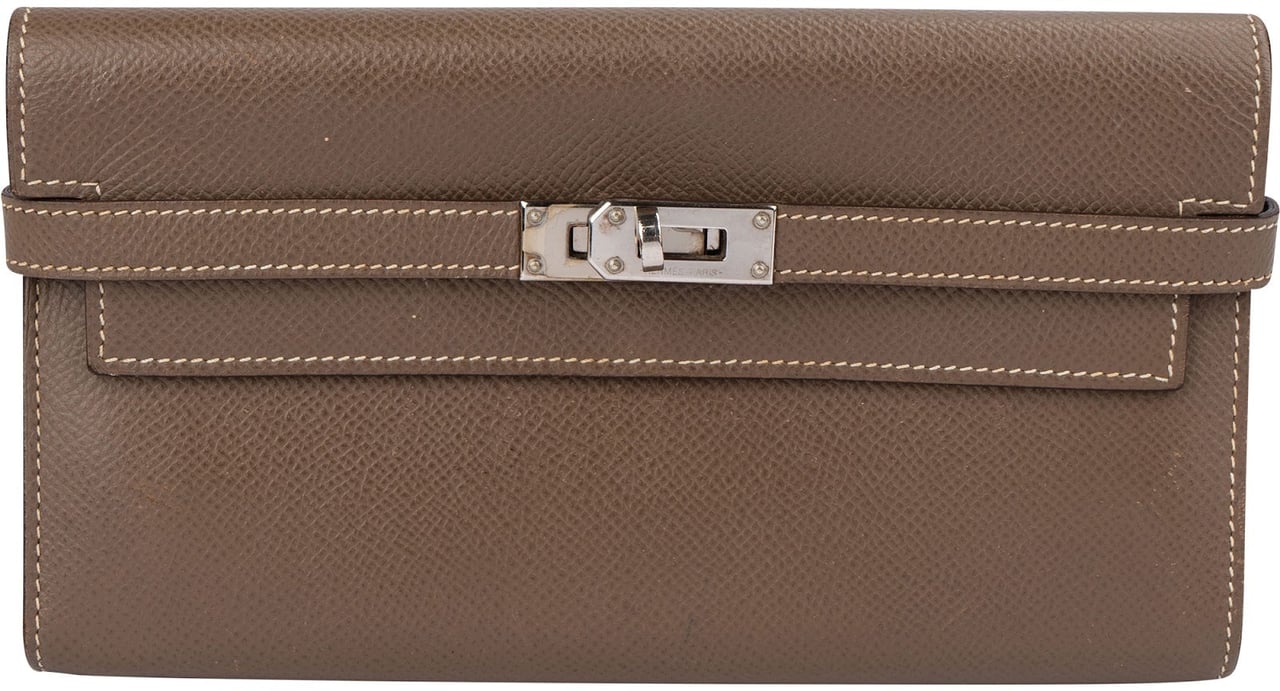 Hermès Epsom Leather Palladium Kelly Wallet Beige