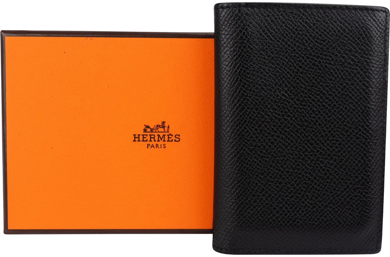 Hermès Noir Epsom Leather Card Holder Wallet Zwart