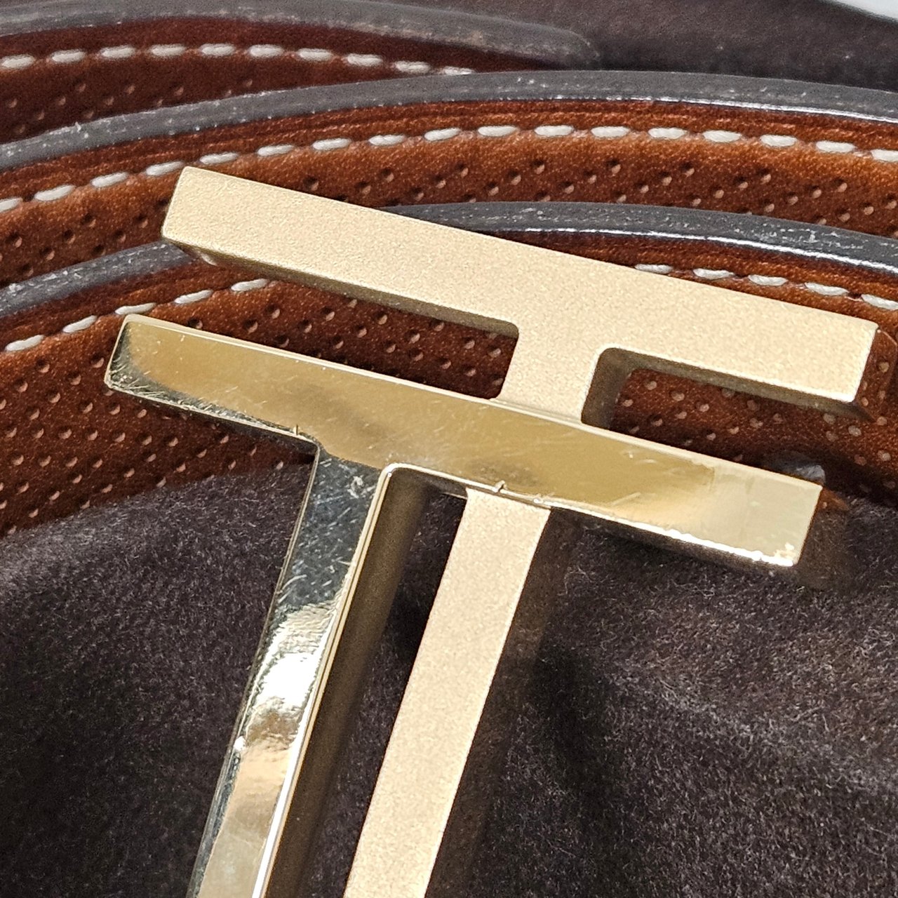 Hermès Brown Leather Perforated H Reversible Belt Bruin