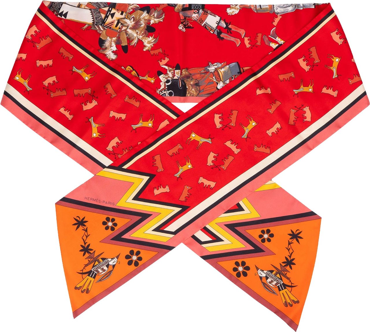 Hermès Las Kachinas Maxi Twilly Silk Tuch Scarf Rood