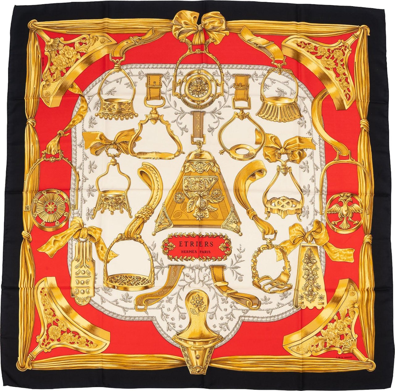 Hermès Etriers Silk 90 Scarf Tuch Zwart