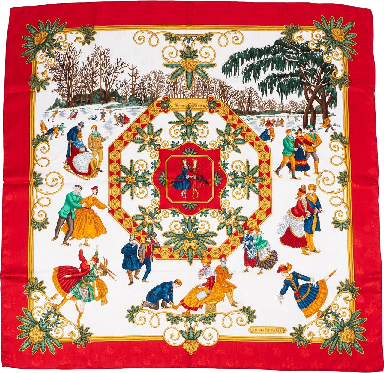 Hermès Joies d'Hiver Silk Carre 90 Scarf Tuch Rood