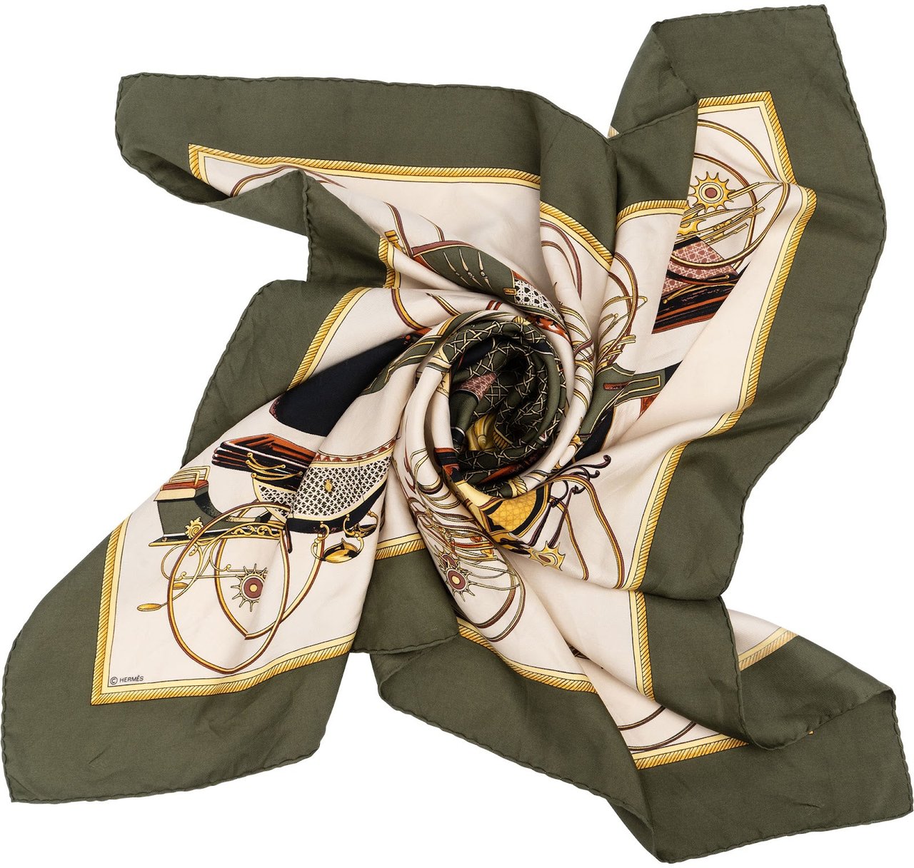 Hermès Voitures à Transformation Silk 90 Scarf Tuch Groen