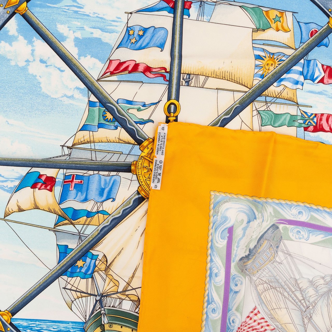 Hermès Vive le Vent Silk Carre 90 Scarf Tuch Geel