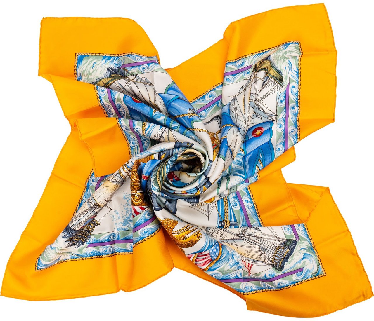 Hermès Vive le Vent Silk Carre 90 Scarf Tuch Geel