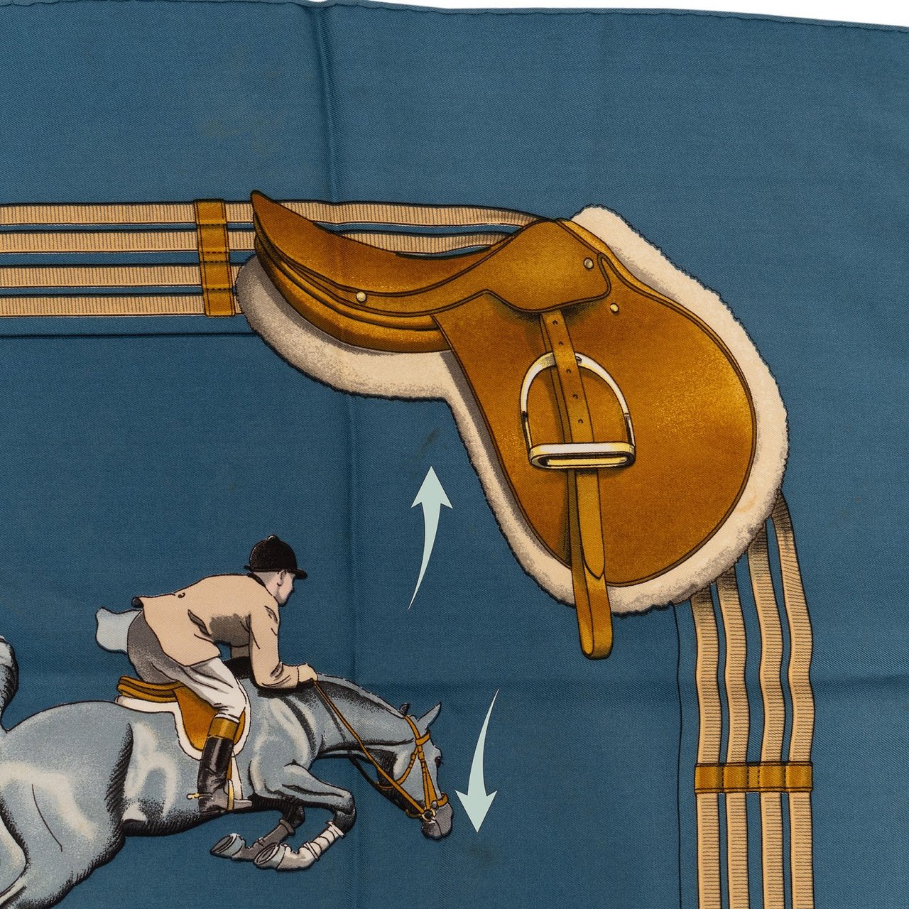 Hermès Jumping Horses Silk Carre 90 Scarf Tuch Blauw