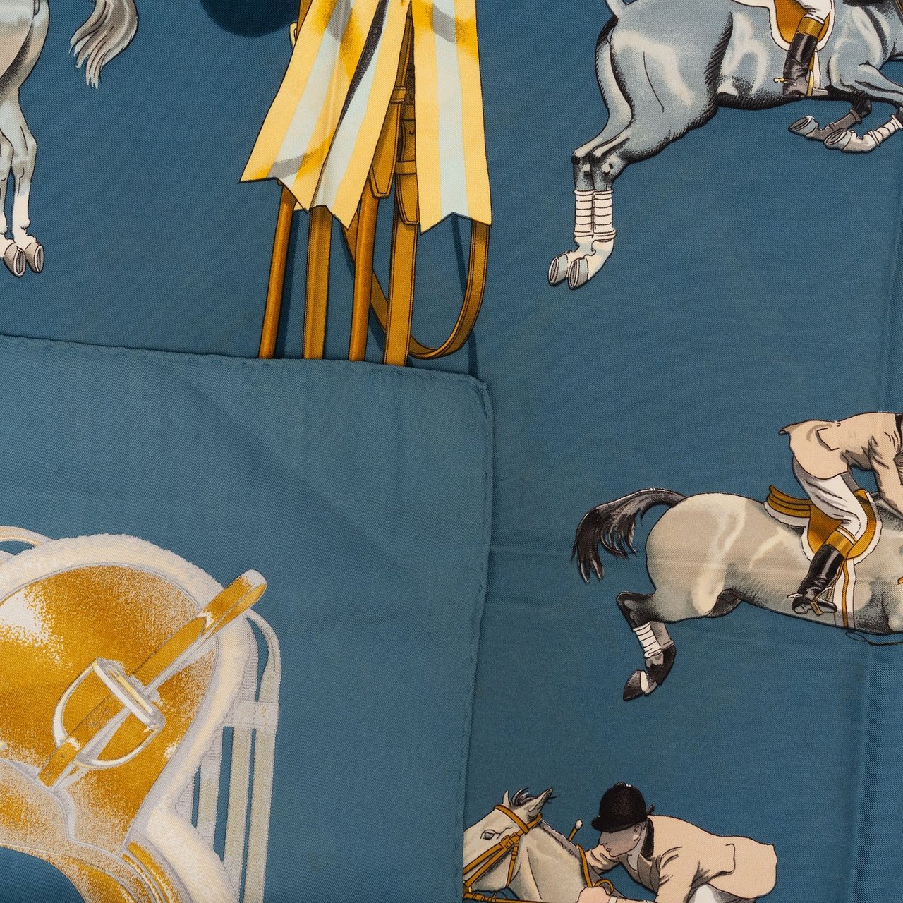 Hermès Jumping Horses Silk Carre 90 Scarf Tuch Blauw