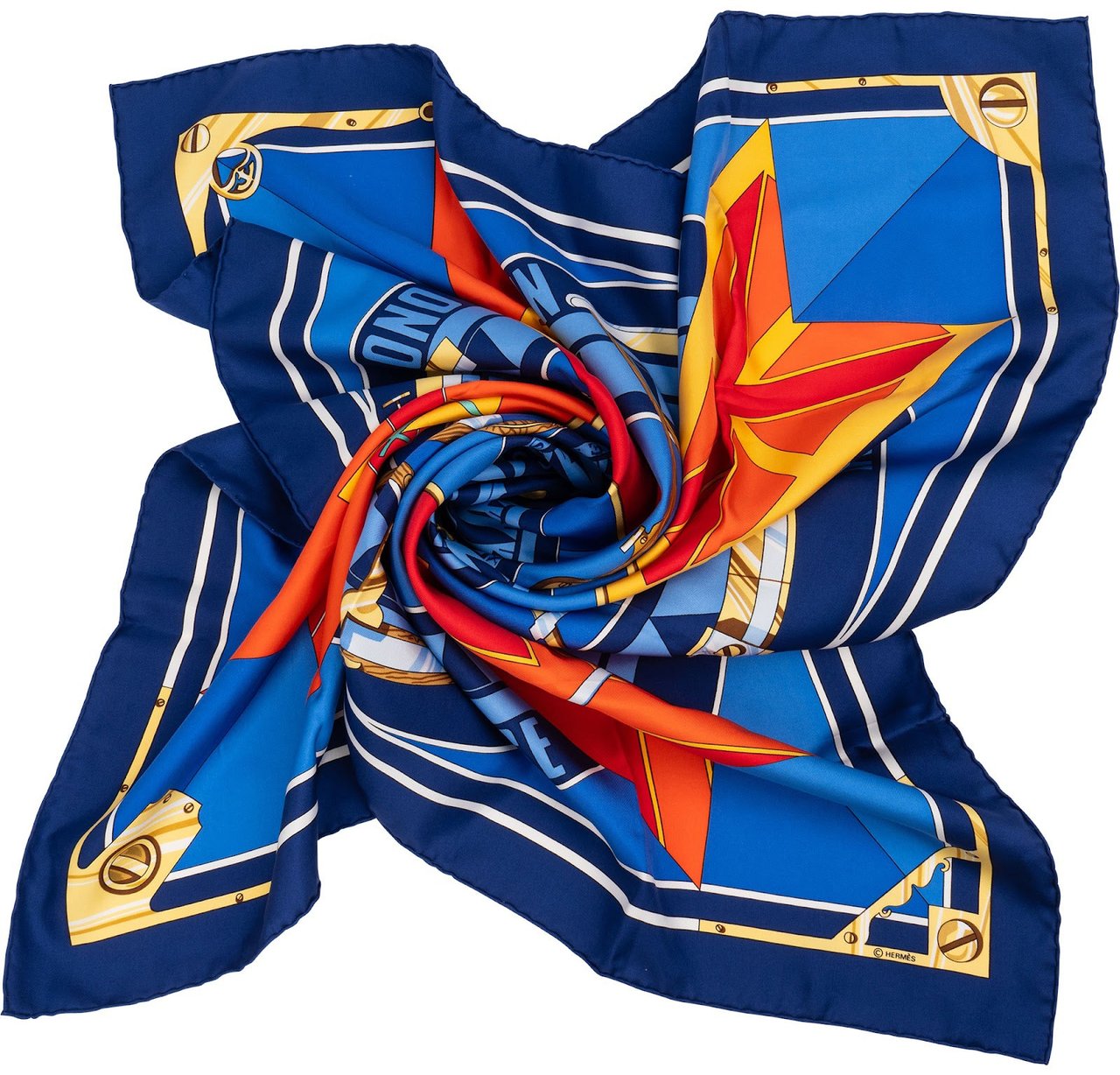 Hermès Sextants Silk 90 Scarf Tuch Blauw