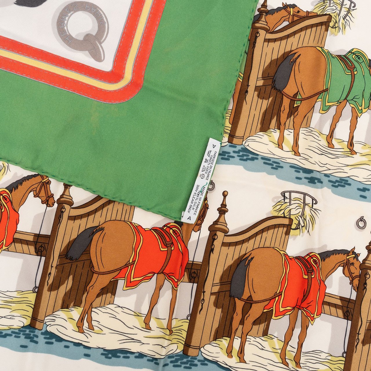 Hermès Ecuries Silk Carre 90 Scarf Tuch Groen